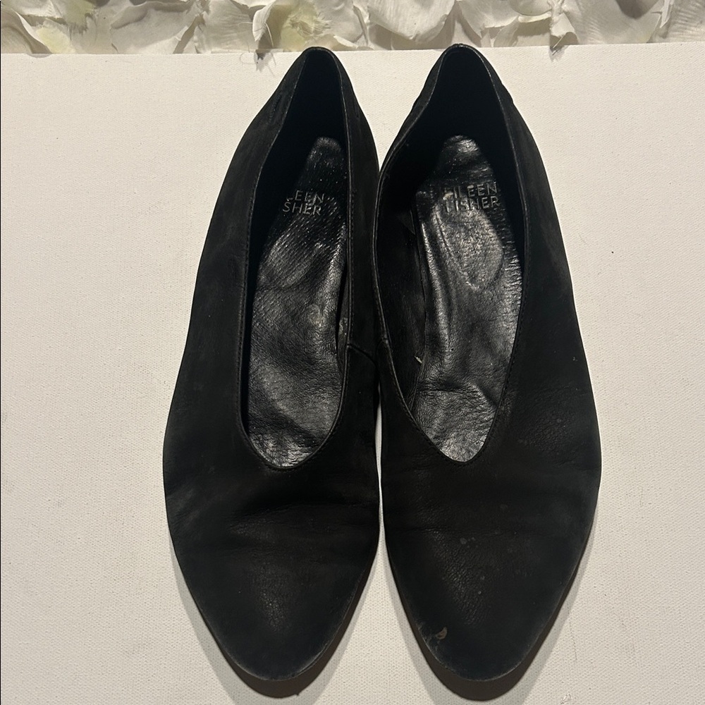 Eileen Fisher Black Leather Slip-On Pointed Flats